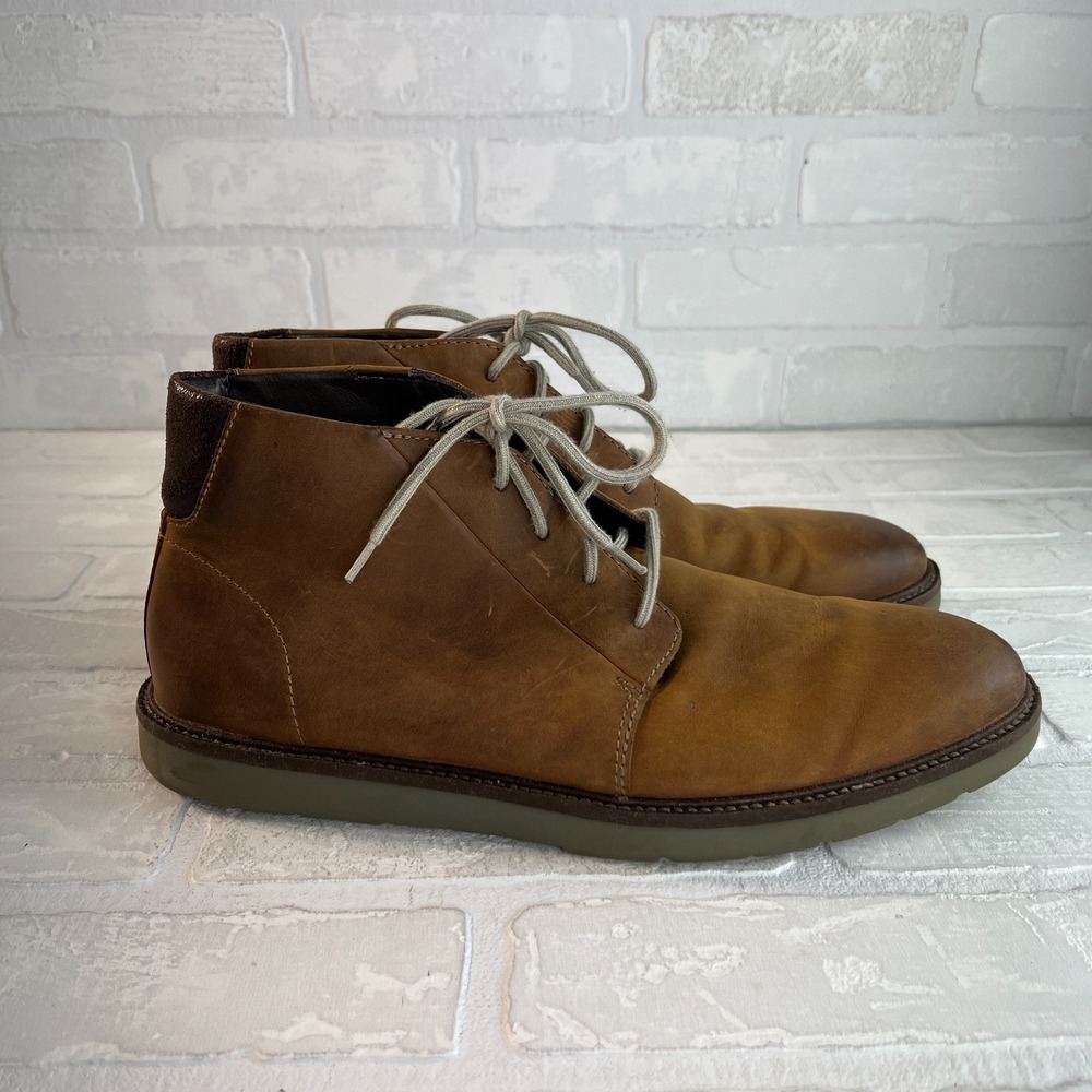 Clarks Grandin Mid Chukka Boots Men 10 Brown Leather Dress Casual Lace Up Preppy